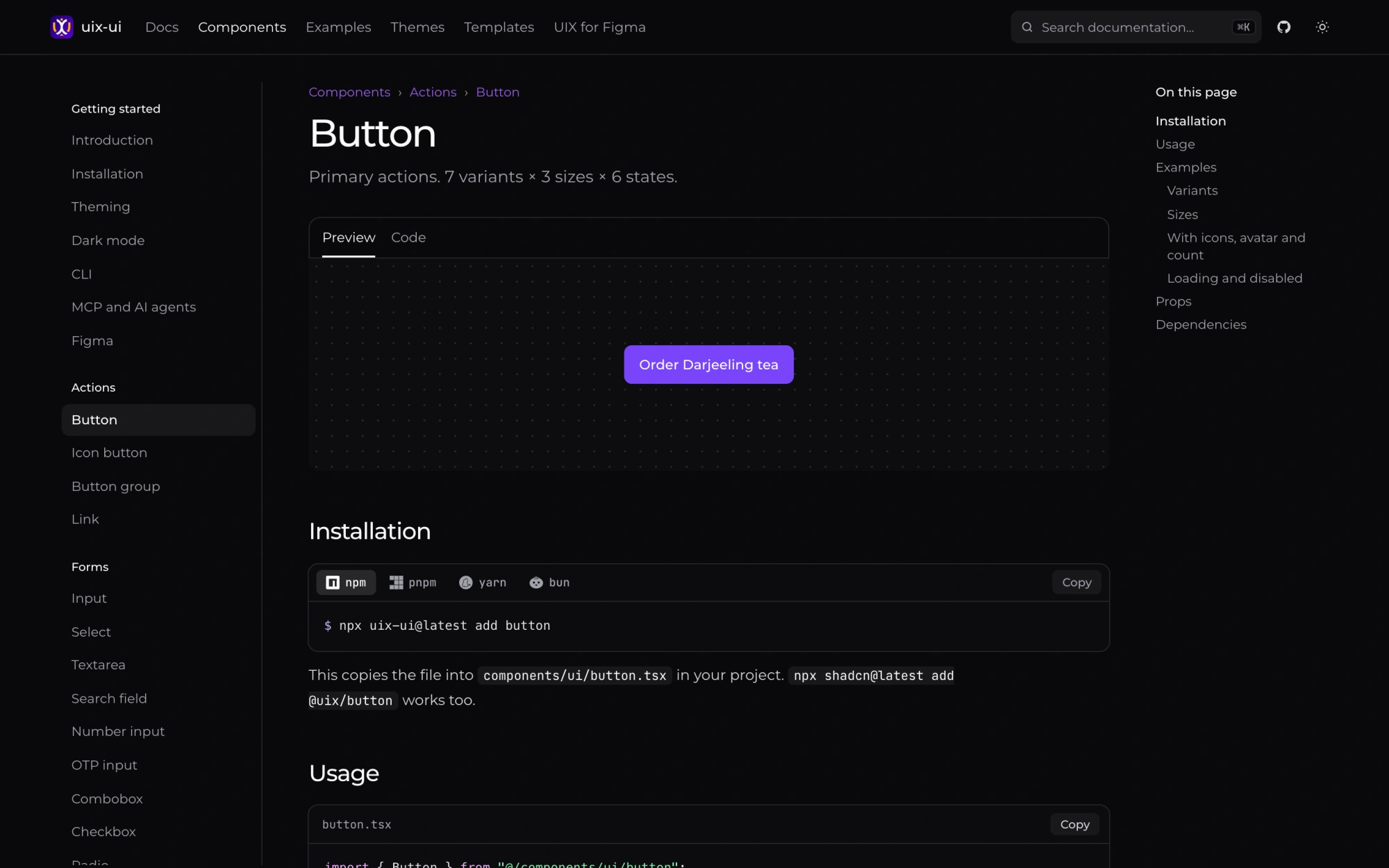 Live previews and code on every page
